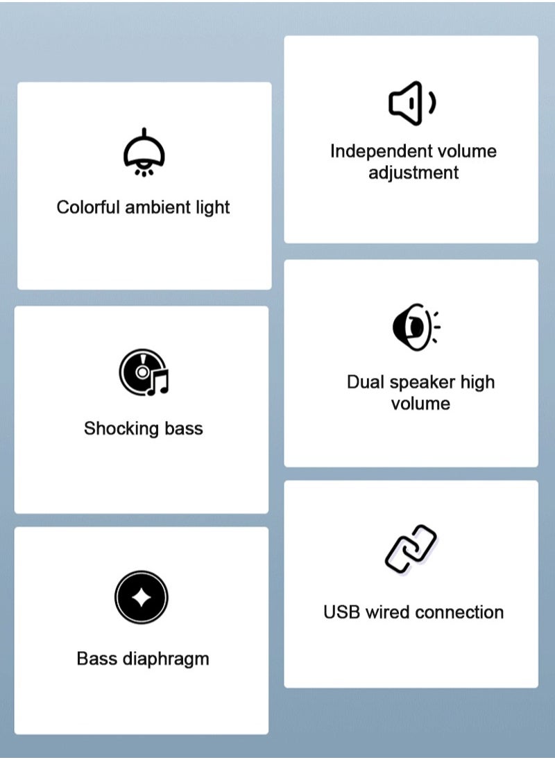 FlashHawk - Mini PC Speakers with LED Light, USB Powered Wired Desktop Small Speakers for Phone/Tablet/Computer/Notebook - Image 1