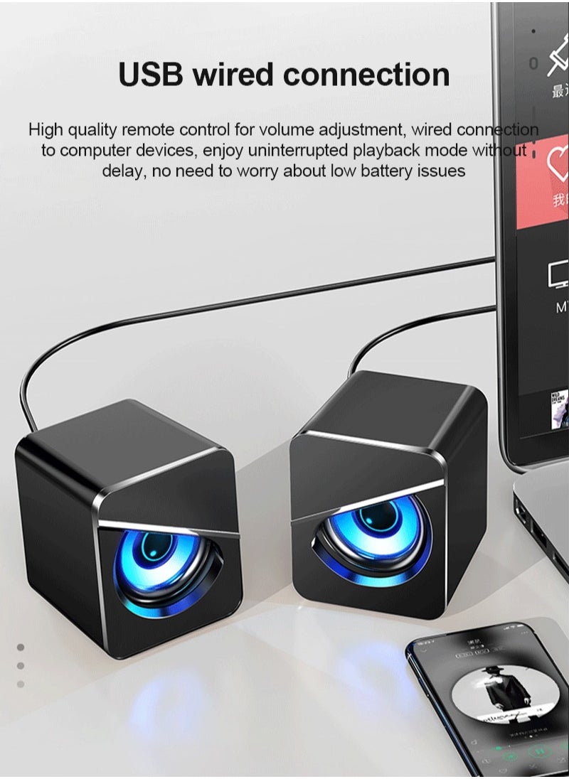 FlashHawk - Mini PC Speakers with LED Light, USB Powered Wired Desktop Small Speakers for Phone/Tablet/Computer/Notebook - Image 1
