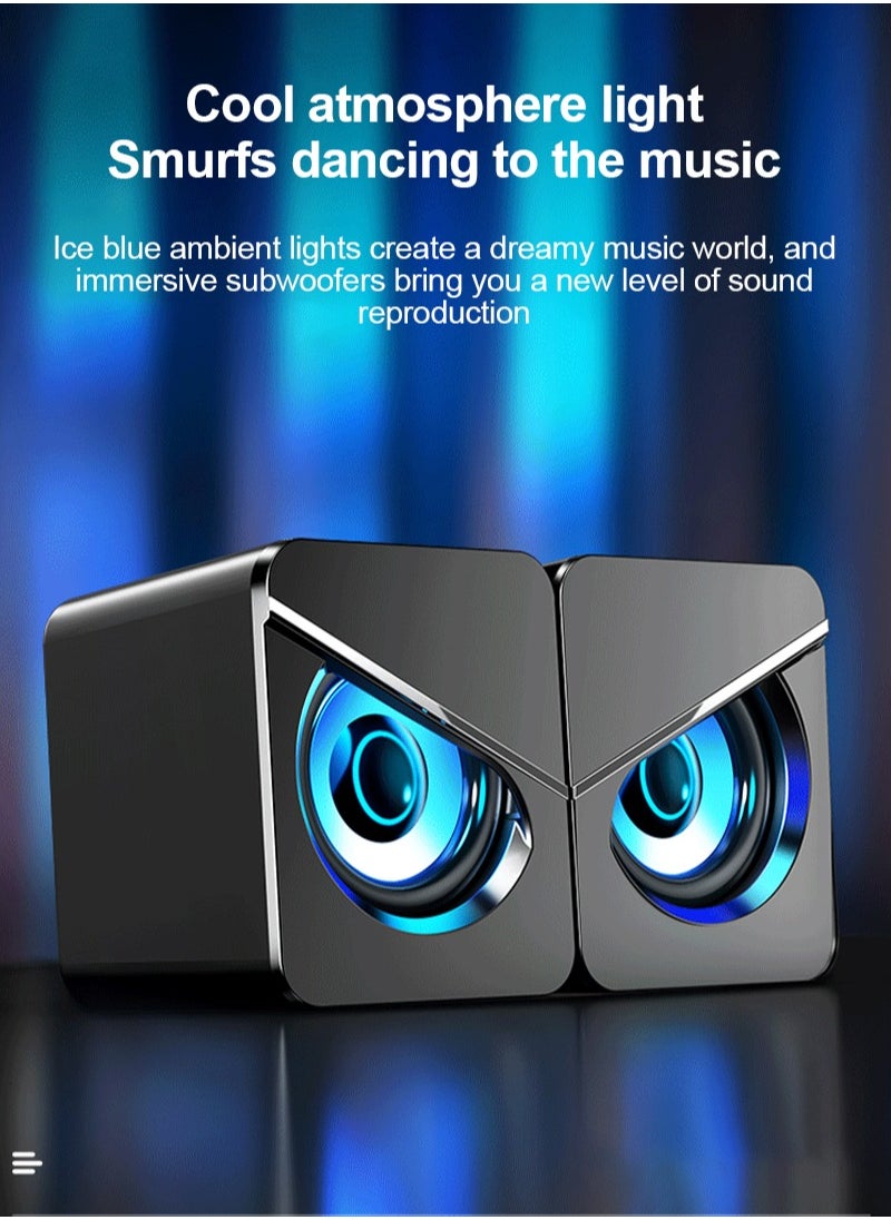 FlashHawk - Mini PC Speakers with LED Light, USB Powered Wired Desktop Small Speakers for Phone/Tablet/Computer/Notebook - Image 1