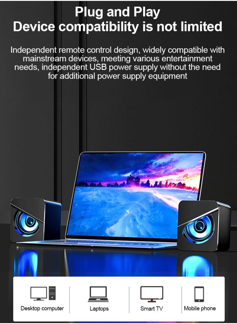 FlashHawk - Mini PC Speakers with LED Light, USB Powered Wired Desktop Small Speakers for Phone/Tablet/Computer/Notebook - Image 1
