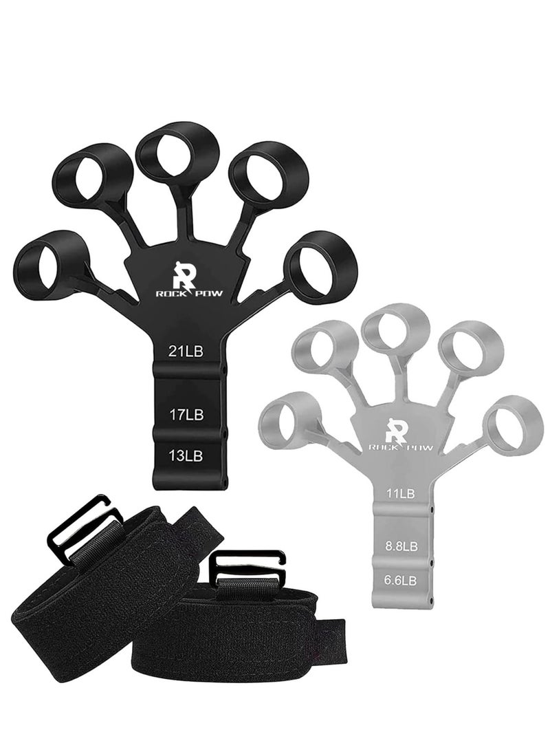 Rock Pow 2PCS Hand Grip Strengthener, Adjustable Finger Exerciser and Finger Stretcher Grip Strength Trainer Finger Resistance Band, Finger Flexion Extension Training Relieve Wrist & Thumb Pain (2 PCS)  - Image 1