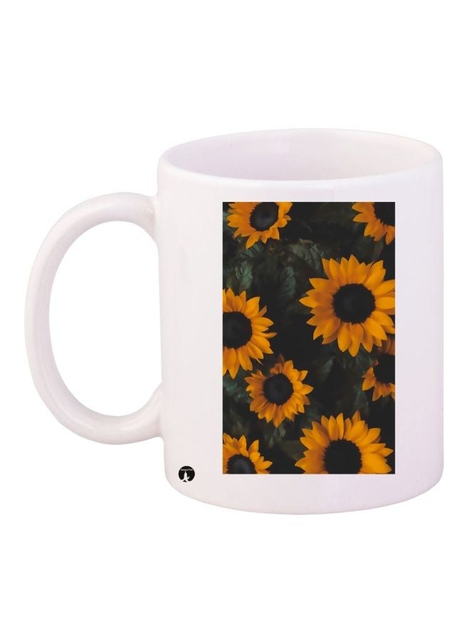 RYN Sunflower Printed Coffee Mug White/Yellow/Green 11ounce