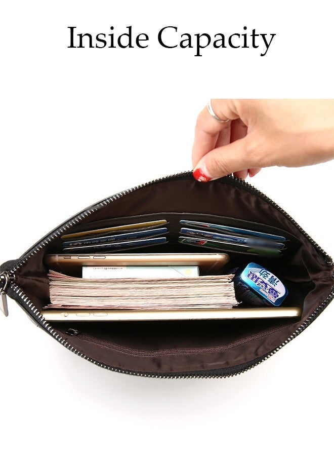 DUNISO Men's Clutch Bag Faux Leather Wallet Bag Large Capacity Light Weight Handbag Portable Envelope Phone Purse with Wrist Strap - Image 5