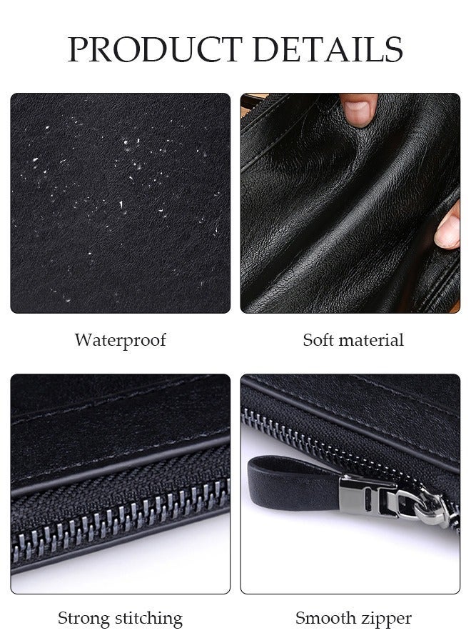 DUNISO Men's Clutch Bag Faux Leather Wallet Bag Large Capacity Light Weight Handbag Portable Envelope Phone Purse with Wrist Strap - Image 3