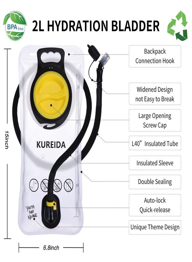 KUREIDA Hydration Bladder 2 Liter, BPA Free Water Bladder for Hiking Backpack Water Storage Bag with Insulated Tube, Hydration Backpack Replacement for Outdoor Camping Running Hiking - Image 2