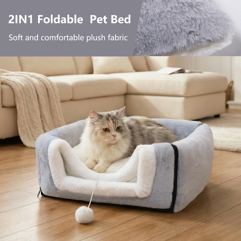 OMIVIER Cat Bed for Indoor Catsï¼ŒFoldable cat caveï¼ŒAnti-Slip & Water-Resistant Bottomï¼Œcat Houses for Indoor Cats or Small Dogs, Kitten Tent, Rabbit Bedï¼Œ2 in 1 pet Bed (Grey) - Image 3