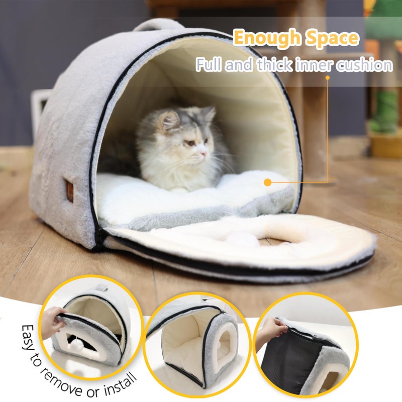 OMIVIER Cat Bed for Indoor Catsï¼ŒFoldable cat caveï¼ŒAnti-Slip & Water-Resistant Bottomï¼Œcat Houses for Indoor Cats or Small Dogs, Kitten Tent, Rabbit Bedï¼Œ2 in 1 pet Bed (Grey) - Image 5