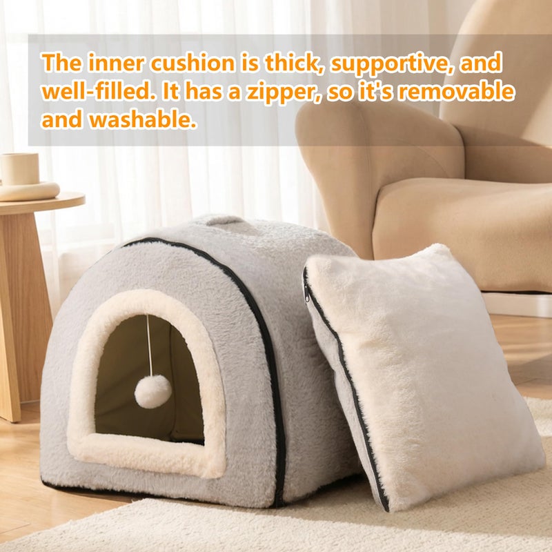 OMIVIER Cat Bed for Indoor Catsï¼ŒFoldable cat caveï¼ŒAnti-Slip & Water-Resistant Bottomï¼Œcat Houses for Indoor Cats or Small Dogs, Kitten Tent, Rabbit Bedï¼Œ2 in 1 pet Bed (Grey) - Image 4