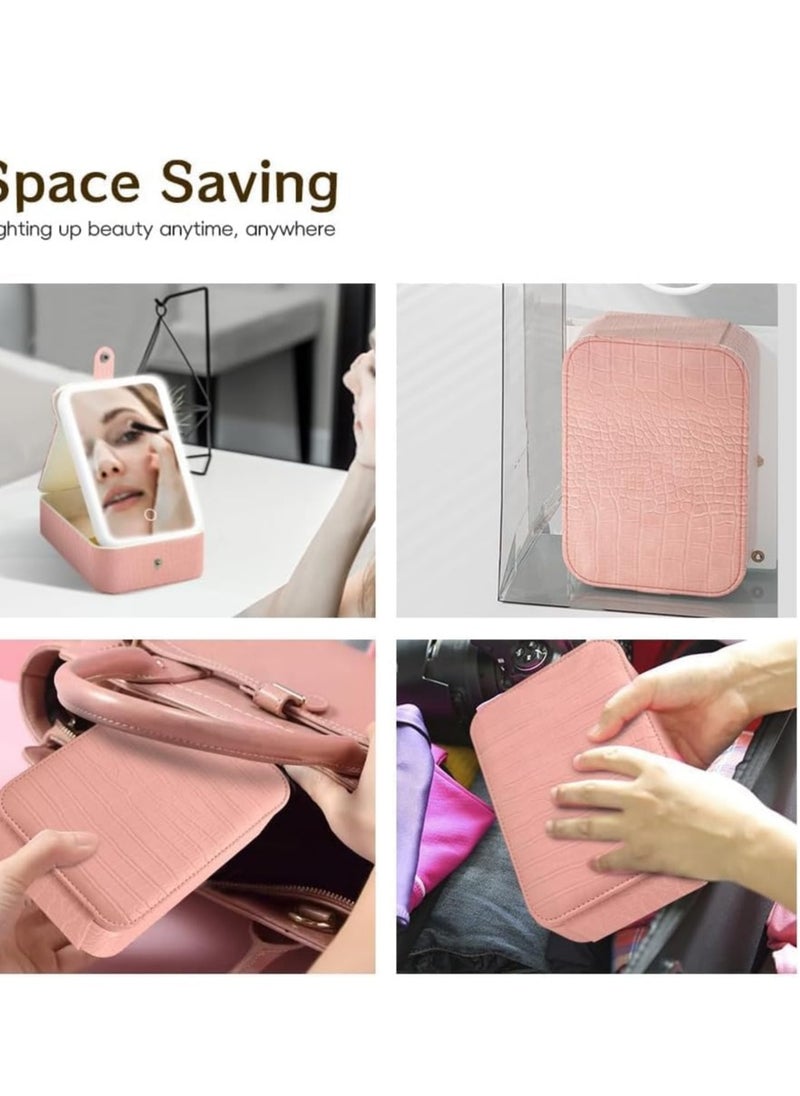 Plan A - Portable Travel Makeup Case with LED Lighted Mirror 3 Adjustable Light Settings Cosmetic Jewelry Organizer for Women, Practical and Stylish Design, Perfect for On-the-Go and Travel (Pink) - Image 1