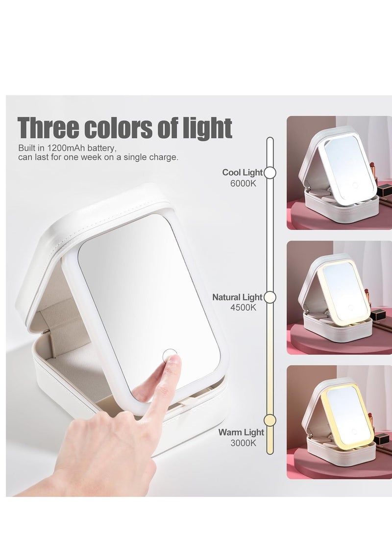 Plan A - Portable Travel Makeup Case with LED Lighted Mirror 3 Adjustable Light Settings Cosmetic Jewelry Organizer for Women, Practical and Stylish Design, Perfect for On-the-Go and Travel (Pink) - Image 1