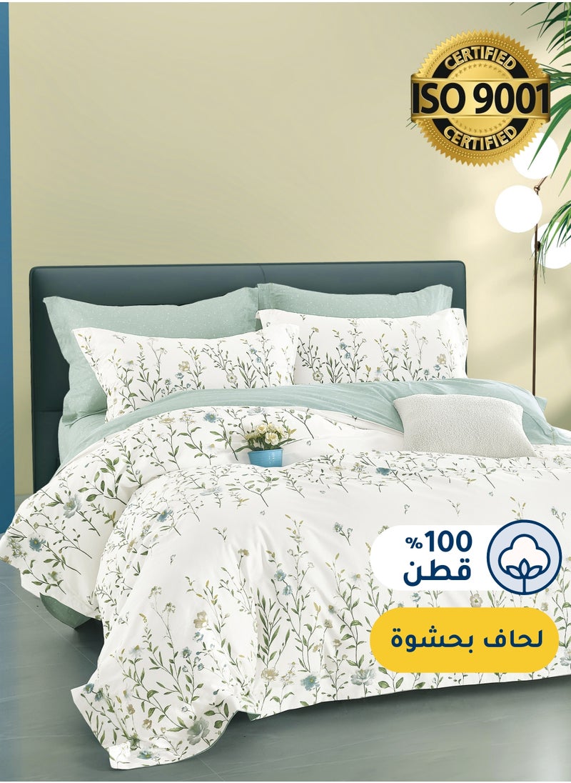 Master Home Textile Cotton Floral Comforter Sets, Fits 200 x 200 cm Double Size Bed, 9 Pcs, 100% Cotton 200 Thread Count, With Removable Filling, Veronica Series  - Image 1