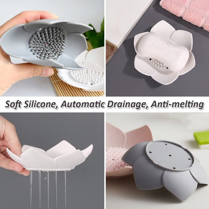 DHYANI DHYANI Soap Holder Soap Dish Flowers Shape Soap Holder Silicone NonSlip Flexible Lotus Flower Shape Soap Tray for Bathroom Shower  - Image 4