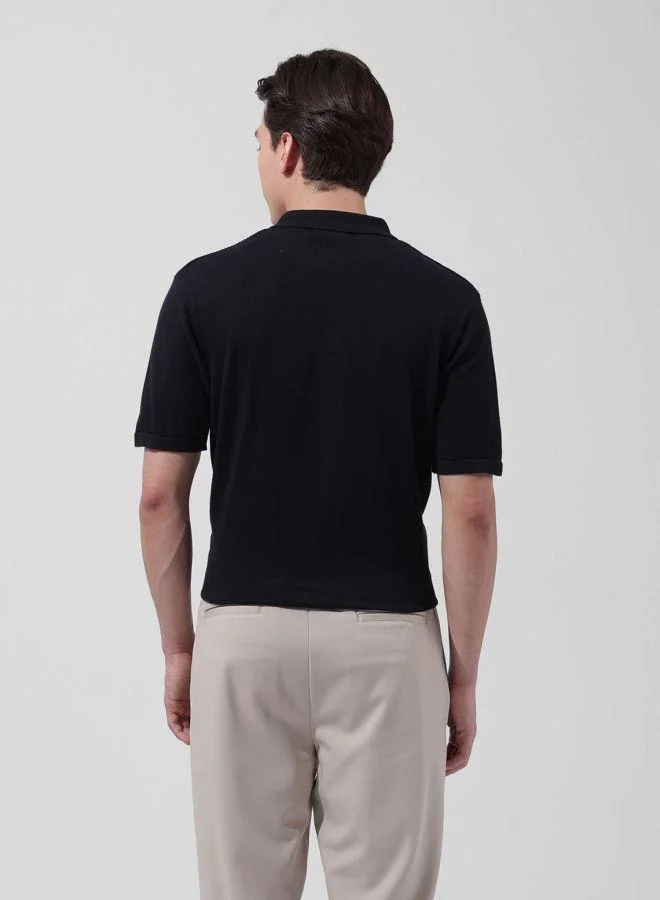 شركة المرآب الهندية Men Slim Fit Textured Polo Collar Half Sleeves Shirt