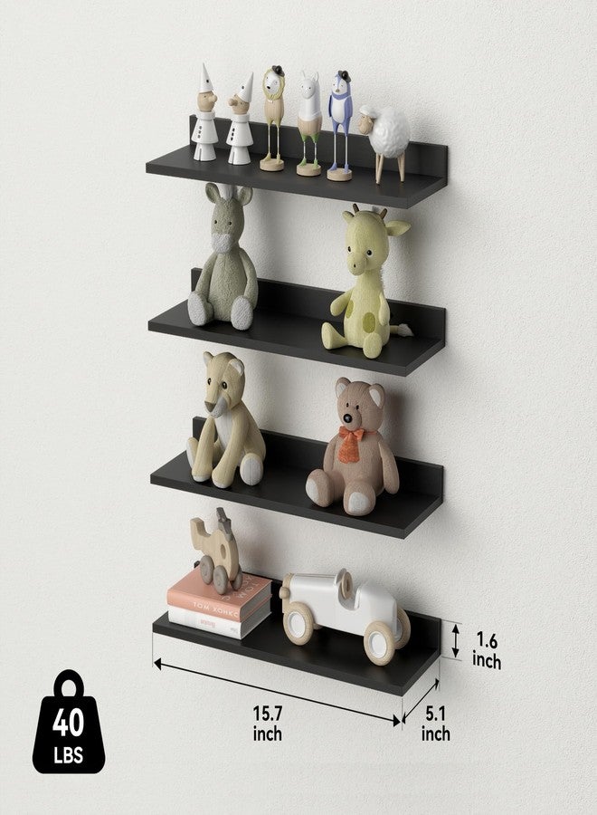WOPITUES Floating Shelves, Wall Mounted Shelves for Room Decor, Modern Display Shelf for Bedroom, Sturdy Bathroom Storage Shelves, Book Shelves for Living Room, Black Small Corner Shelves, Set of 4 - Image 2