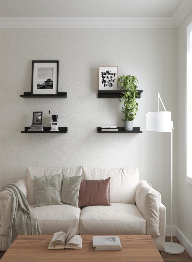 WOPITUES Floating Shelves, Wall Mounted Shelves for Room Decor, Modern Display Shelf for Bedroom, Sturdy Bathroom Storage Shelves, Book Shelves for Living Room, Black Small Corner Shelves, Set of 4 - Image 4