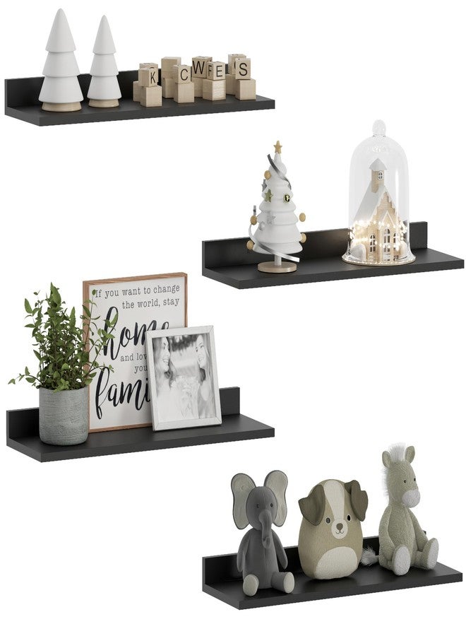 WOPITUES Floating Shelves, Wall Mounted Shelves for Room Decor, Modern Display Shelf for Bedroom, Sturdy Bathroom Storage Shelves, Book Shelves for Living Room, Black Small Corner Shelves, Set of 4 - Image 1