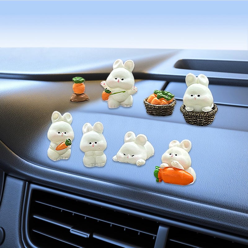 Tuxihapp 8PCS Cute Rabbit Car Dashboard Decorations Mini Bunny Figurines for Car Interior Resin Rear View Mirror Ornaments Kawaii Animal Dashboard Accessories for Women Girls Home OfficeRabbit - Image 3