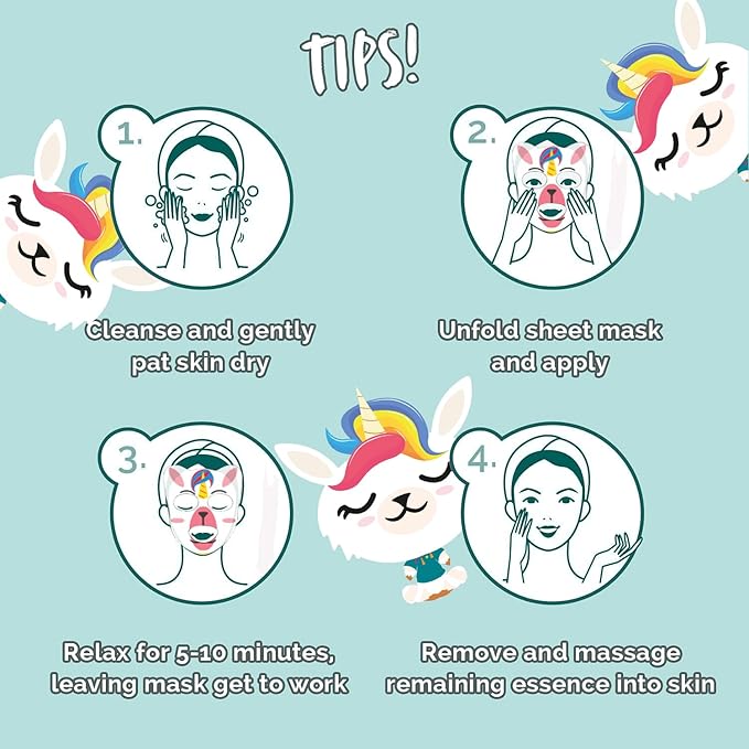 7th Heaven قناع وجه ورقة لاماكورن من 7th Heaven للعناية بالبشرة للأطفال بعمر 8 سنوات مزيج خيالي من اللاما واليونicorn مع قناع ورقة جوز الهند والبابايا لتهدئة وترطيب وتغذية البشرة - Image 5