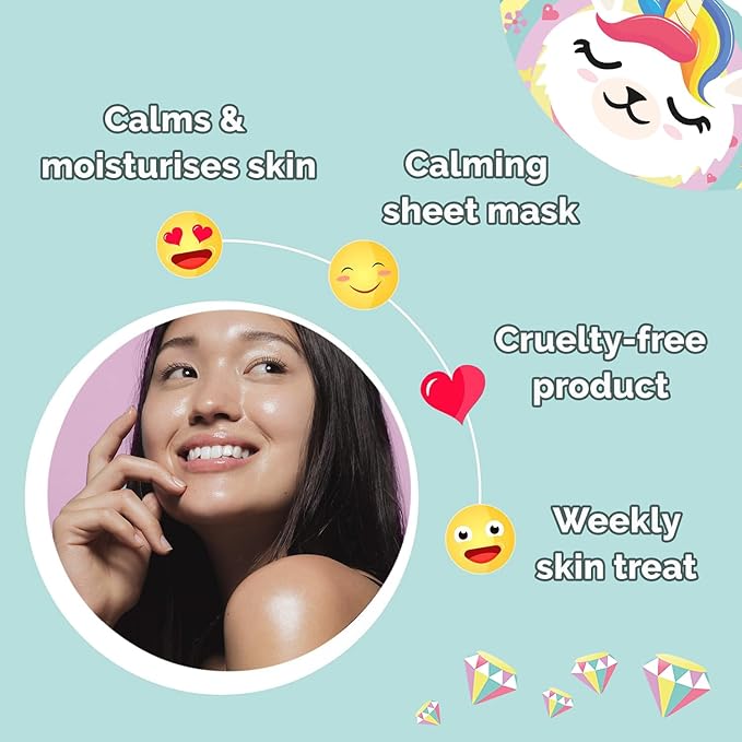 7th Heaven قناع وجه ورقة لاماكورن من 7th Heaven للعناية بالبشرة للأطفال بعمر 8 سنوات مزيج خيالي من اللاما واليونicorn مع قناع ورقة جوز الهند والبابايا لتهدئة وترطيب وتغذية البشرة - Image 4