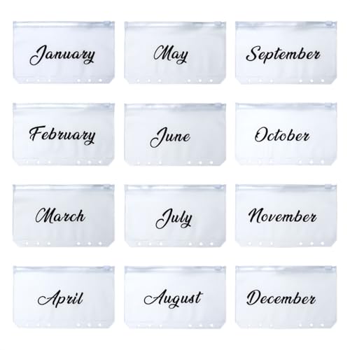 XiowDow Frosted Money Saving Envelopes A6 Binder Pockets 12 Months Labeled Cash Envelopes for Budgeting PVC Money Organizer Monthly Cash Stuffing Zipper Pouch for Challenge Budget Wallet - Image 1