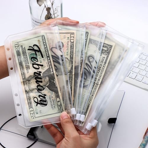 XiowDow Frosted Money Saving Envelopes A6 Binder Pockets 12 Months Labeled Cash Envelopes for Budgeting PVC Money Organizer Monthly Cash Stuffing Zipper Pouch for Challenge Budget Wallet - Image 4
