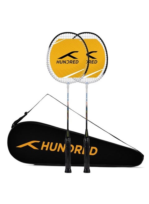 Powertek 100 (Set of 2) Badminton Racquet with Full Cover |Size: Standard | Grip Size: G5 | Strung | Material: Aluminium | Maximum Tension: 16-18lbs | for Intermediate player