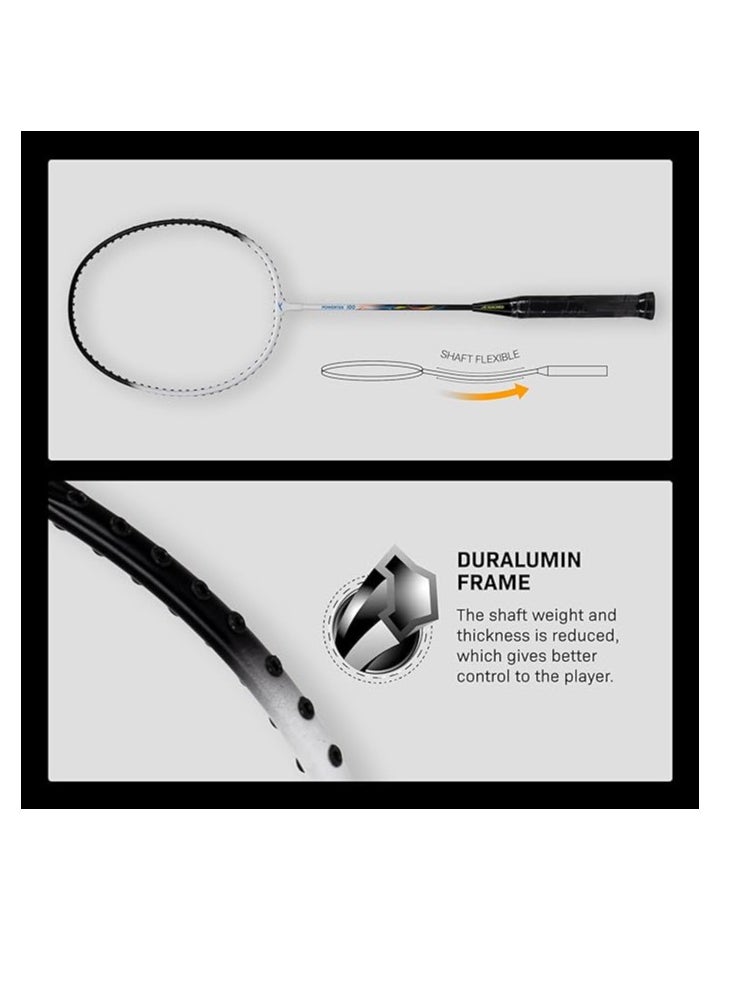 Powertek 100 (Set of 2) Badminton Racquet with Full Cover |Size: Standard | Grip Size: G5 | Strung | Material: Aluminium | Maximum Tension: 16-18lbs | for Intermediate player