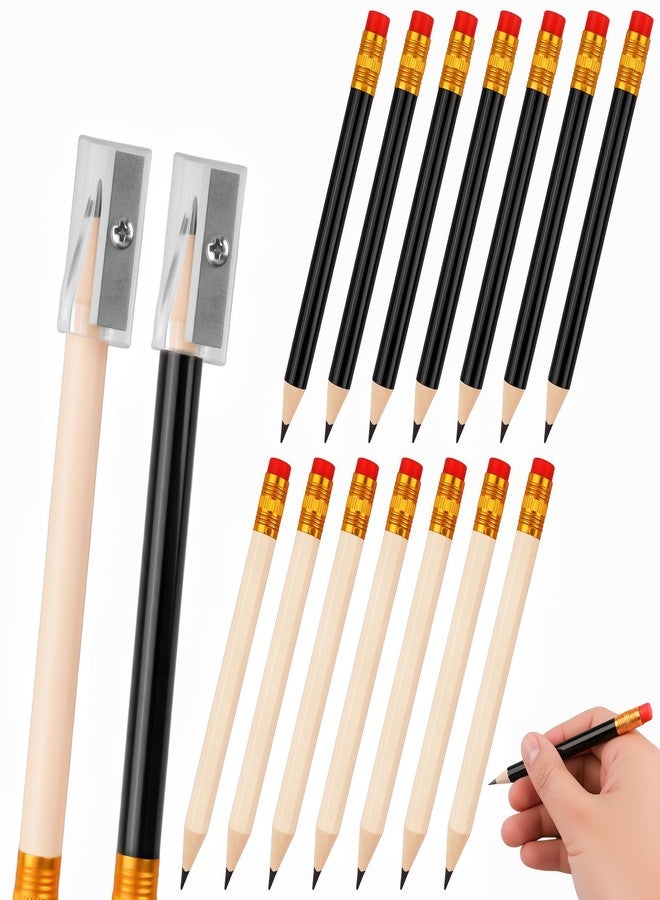 Notoke 16 Pcs Golf Pencils Bulk - 14 Pre-Sharpened Mini Pencils (7 Black + 7 Natural Wood) with 2 Acrylic Sharpeners | Baby Shower Bridal Shower Pencil & Mall Half Pencil - Image 1