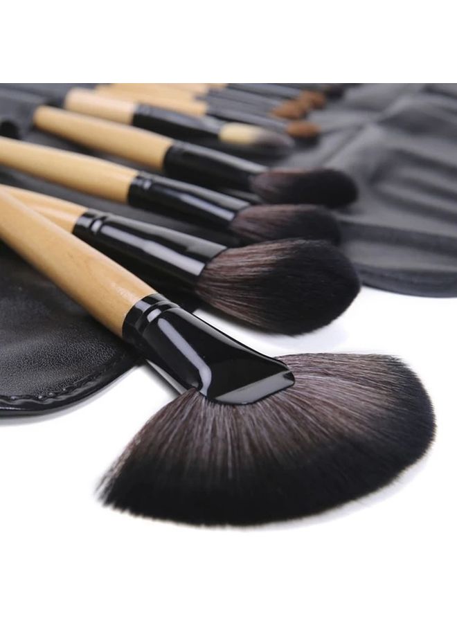 24 Piece Professional Makeup Brush Set With Bag Soft Synthetic Bristles Black - Image 2