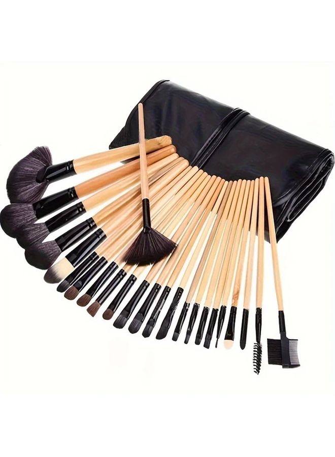 24 Piece Professional Makeup Brush Set With Bag Soft Synthetic Bristles Black - Image 3