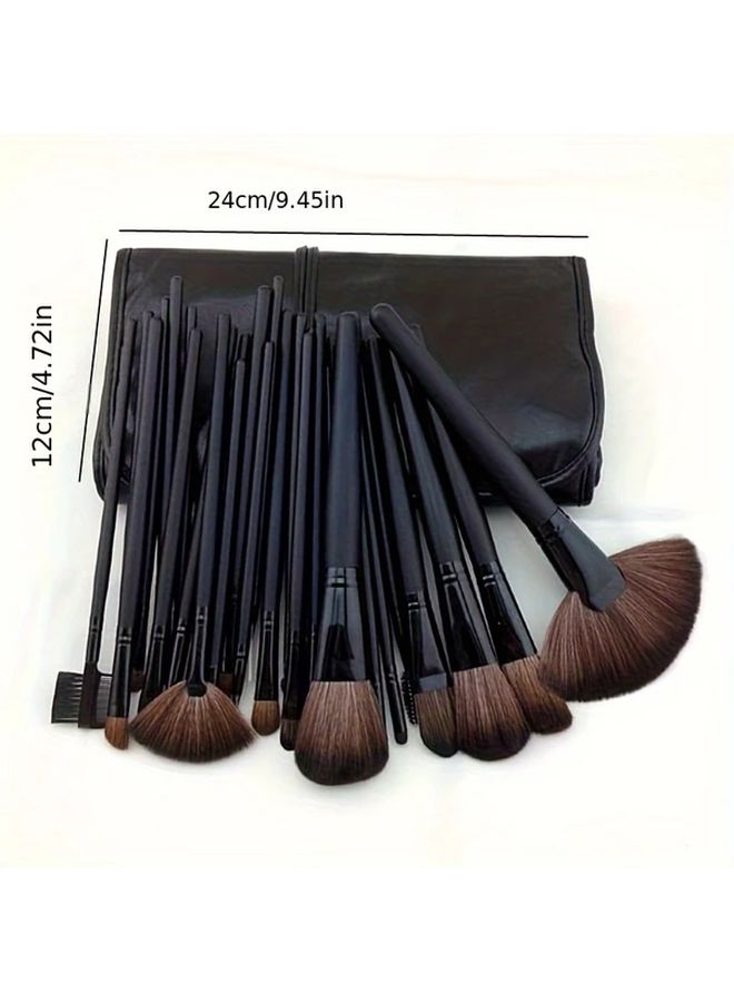 24 Piece Professional Makeup Brush Set With Bag Soft Synthetic Bristles Black - Image 4