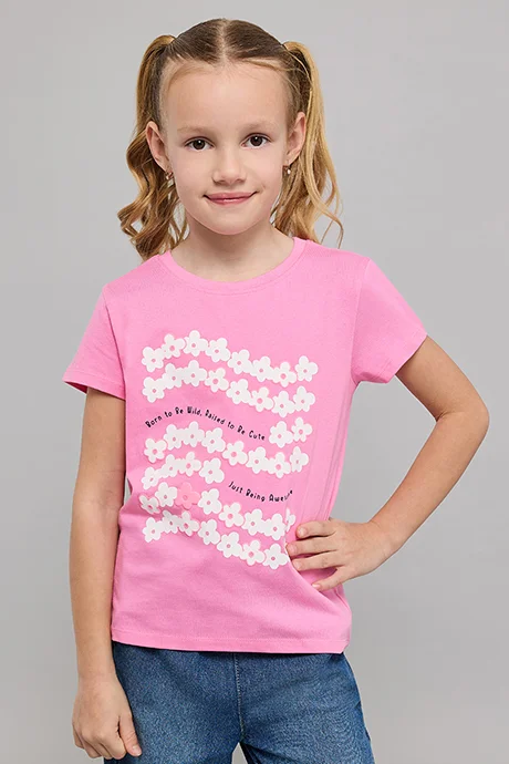 أر أند بي Printed T-Shirt with Crew Neck and Short Sleeves