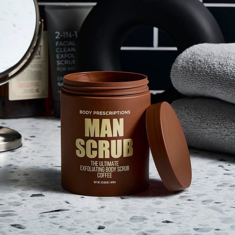 Body Prescriptions Menâ€™s Exfoliating Body Scrub â€“ Ultimate Skin Cleansing Wash in Jar with Twist-Top Lid, For All Skin Types, 21 Ounce (Pack of 1), Coffee - Image 2