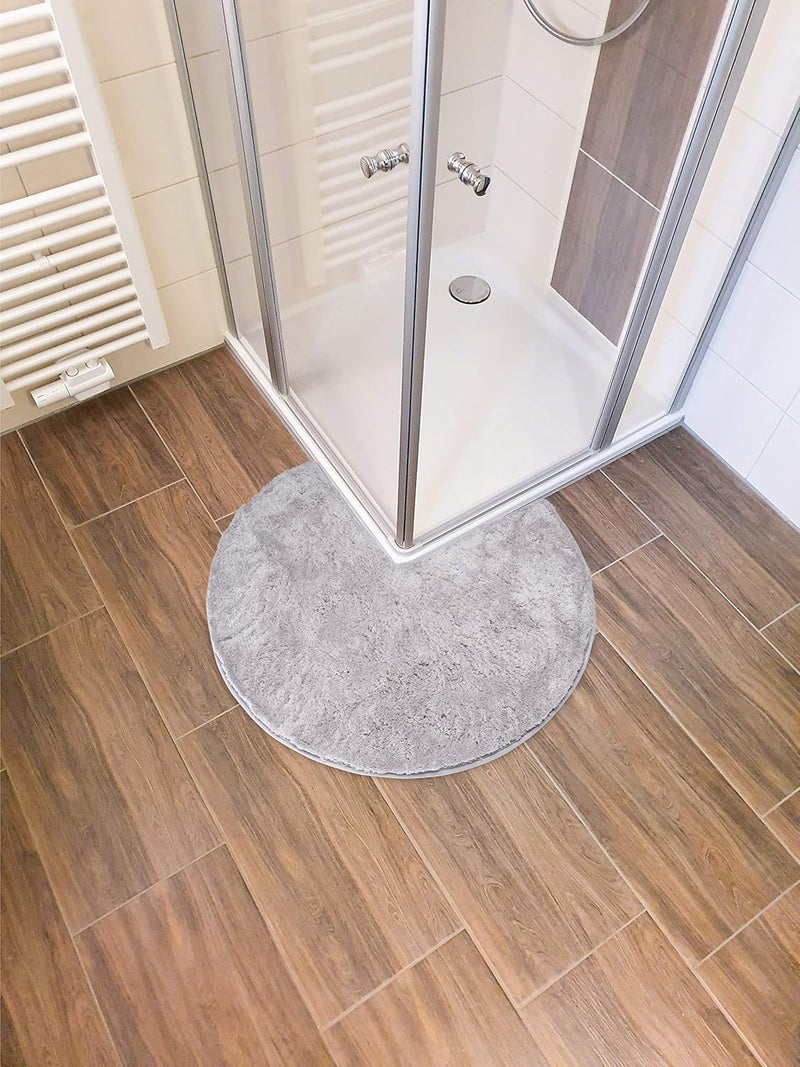 FLUFFY ® Bath Mat for Corner Showers, made of Microfibre, with Non-Slip Bottom (Round | Inner Dimensions 45 x 45 cm, Grey) - Image 3
