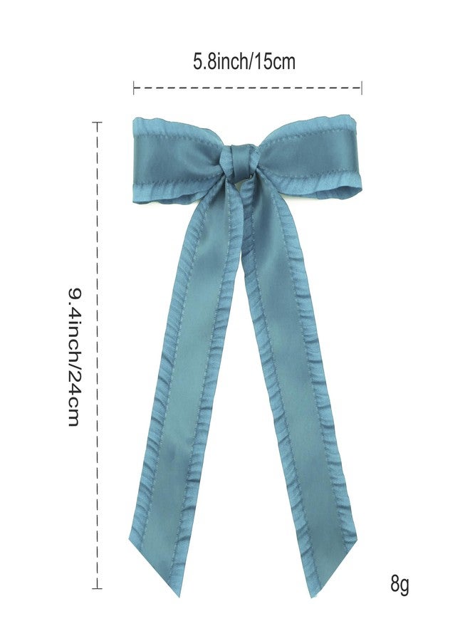 Gili 2PCS Hair Bows for Women Girls, Teal Bow for Hair Slides Metal Clips Cute Ruffled Edge Satin Ribbon Accessories for Toddlers Teens Kids - Image 5