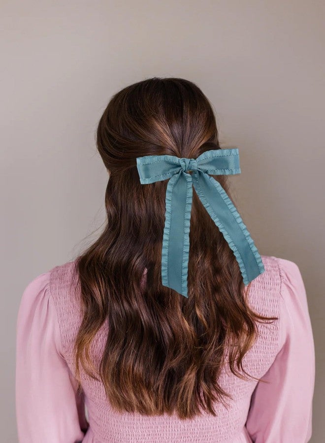 Gili 2PCS Hair Bows for Women Girls, Teal Bow for Hair Slides Metal Clips Cute Ruffled Edge Satin Ribbon Accessories for Toddlers Teens Kids - Image 4