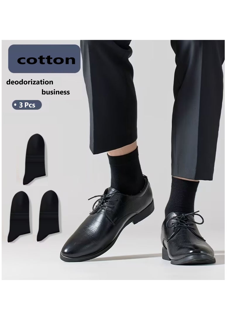 RATSAW - Mens Socks Cotton Dress Socks Mens Calf Socks for Business Breathable Soft Athletic Casual Socks Comfort Fit Breathable Sweat-Absorptive Odor Resistant 3 Pack Black - Image 1