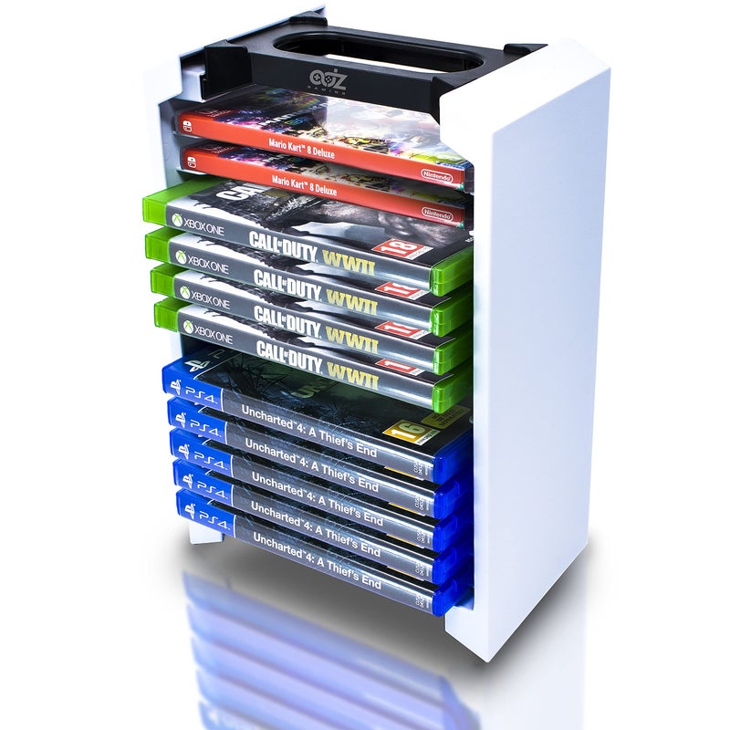 ADZ Game Storage Tower – Universal Video Game Storage – Stores 12 Game or Blu-Ray Disks – Game Holder Rack for PS4, PS5, Xbox One, Xbox Series X/S, Nintendo Switch Games and Blu-Ray Discs - Image 1