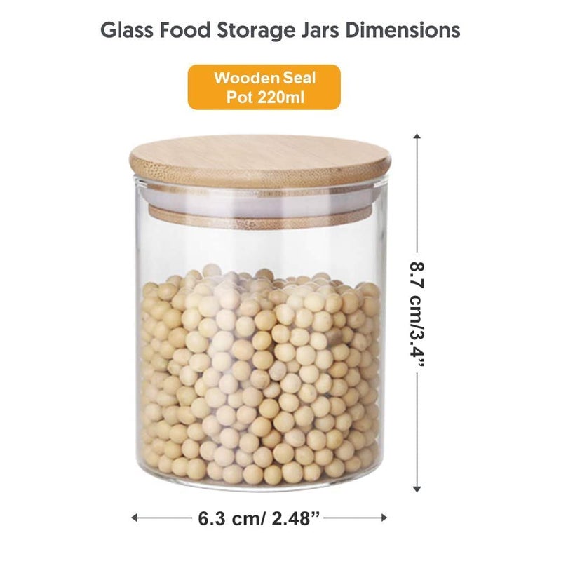 Labros Glass Fancy Food Storage Containers Set Food Jars with Bamboo Wooden Lids Kitchen Canisters for Sugar, Candy, Cookie, Rice and Spice Jars (220 ml)(3) - Image 2