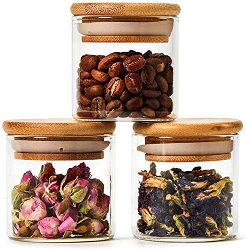 Labros Glass Fancy Food Storage Containers Set Food Jars with Bamboo Wooden Lids Kitchen Canisters for Sugar, Candy, Cookie, Rice and Spice Jars (220 ml)(3) - Image 1