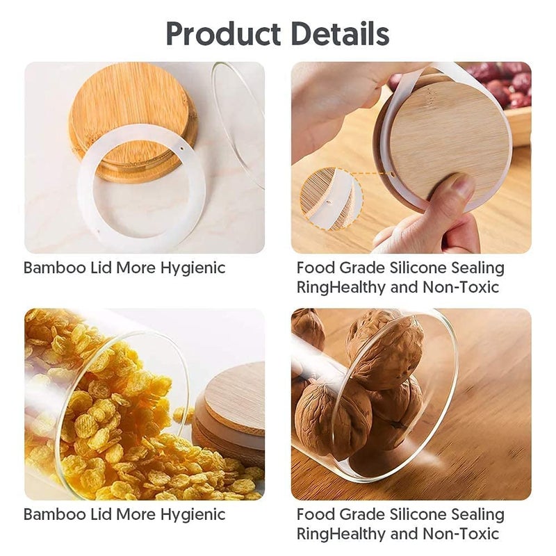 Labros Glass Fancy Food Storage Containers Set Food Jars with Bamboo Wooden Lids Kitchen Canisters for Sugar, Candy, Cookie, Rice and Spice Jars (220 ml)(3) - Image 4