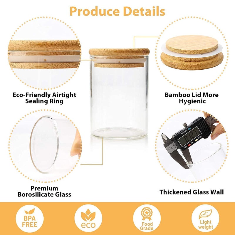 Labros Glass Fancy Food Storage Containers Set Food Jars with Bamboo Wooden Lids Kitchen Canisters for Sugar, Candy, Cookie, Rice and Spice Jars (220 ml)(3) - Image 3