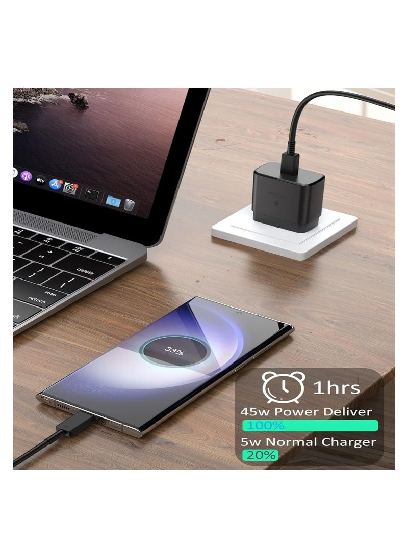 Youque - PD 45W Super Fast Charger USB-C Power Adapter With USB C Charging Cable for Samsung Galaxy S25 Ultra, S24 Ultra, S23 Ultra, S22 Ultra, A16, A15, A55  Black - Image 1
