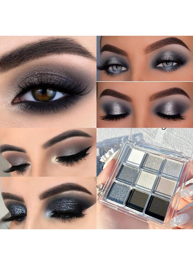 AMY'S DIARY Black Smokey Gray Silver Glitter Shimmer Eye Makeup Palette 9 Colors Cool Toned Matte Make Up Black Radiance Eyeshadow Palette Profesional Sombras De Ojos (A).  - Image 1