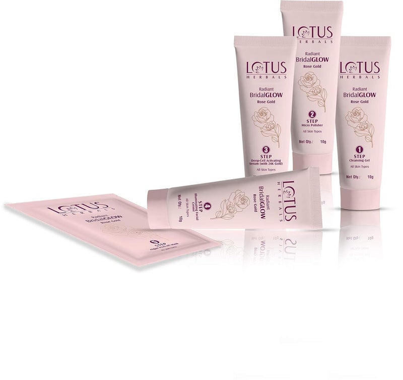 LOTUS HERBALS Lotus Herbals Radiant BridalGLOW Rose Gold Skin Illuminating Facial Kit 5 Easy Steps Paraben Free Salon Grade All Skin Types Pack of 4 228g  - Image 2