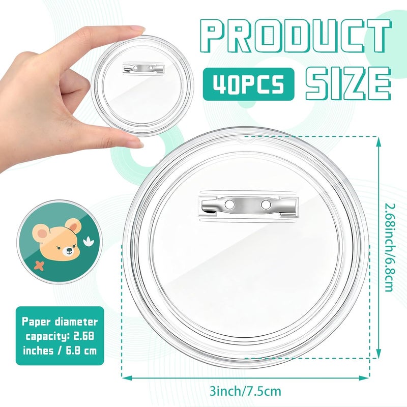 Bignc 3 Inch Clear Acrylic Button Pins - 40 Pack DIY Custom Design Buttons, Pin Backs & Blanks for Sublimation, Crafts, Photo Badges for DIY Gifts & School Projects,Teams, Events Badges - Image 2