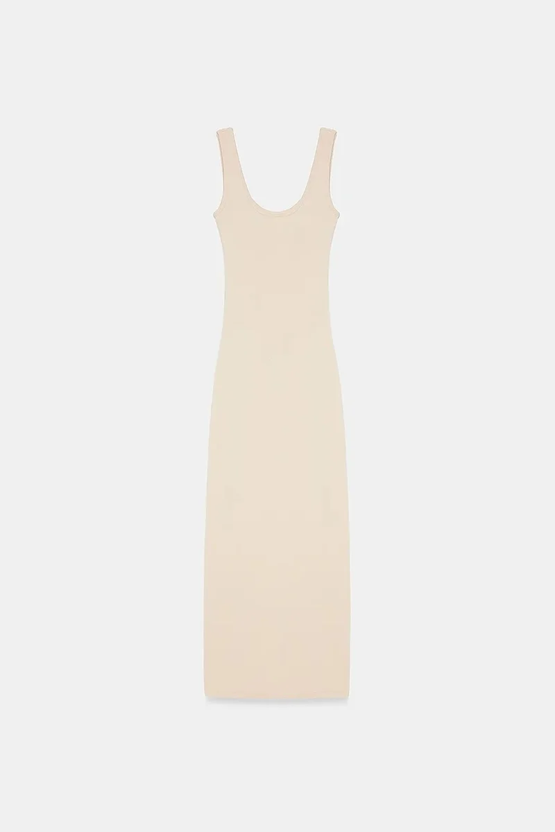 Dilvin Beige Natural DILVIN Sleeveless Bodycon Midi Dress for Women | Best Price UAE