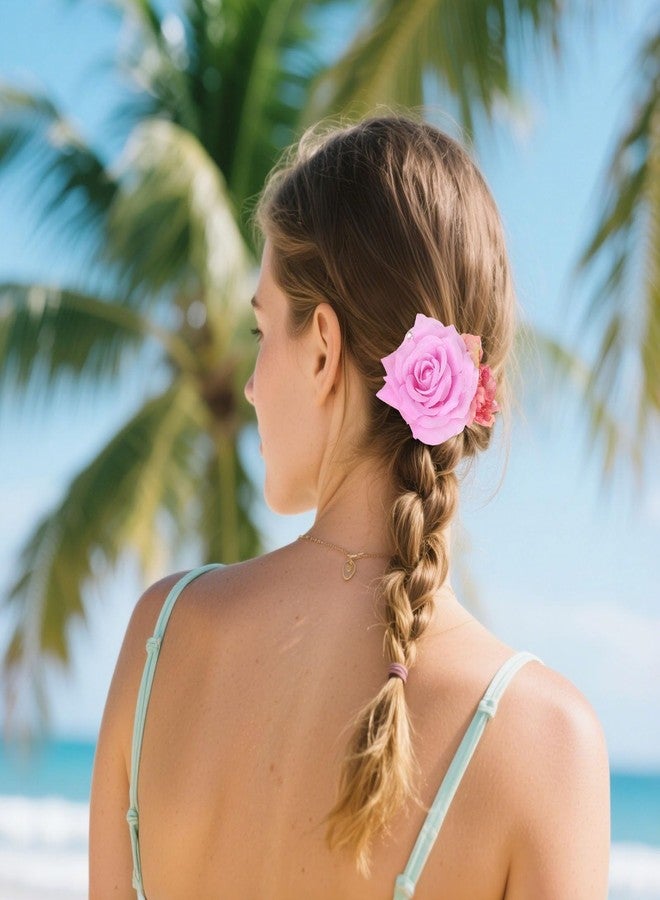 CURASA Hawaiian Flower Hair Clips 3PCS Artificial Peony Pearl Alligator Clips Flat Tropical Boho Headpiece Non slip Decorative Floral Hair Accessories For Styling Beach Party Outfits For Women Girls - Image 3