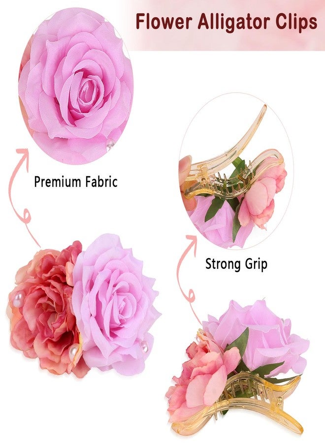 CURASA Hawaiian Flower Hair Clips 3PCS Artificial Peony Pearl Alligator Clips Flat Tropical Boho Headpiece Non slip Decorative Floral Hair Accessories For Styling Beach Party Outfits For Women Girls - Image 4