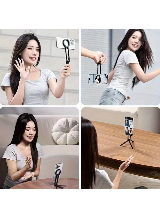 Black Magnetic Phone Holder With Spring Buckle 360 Rotatable Desktop Stand Lightweight Portable - Image 4